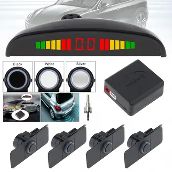 

4 Sensors 16mm Original Auto Car Flat Parking Sensor Crescent Reverse Backup Radar Detector System with LED Display and Wings