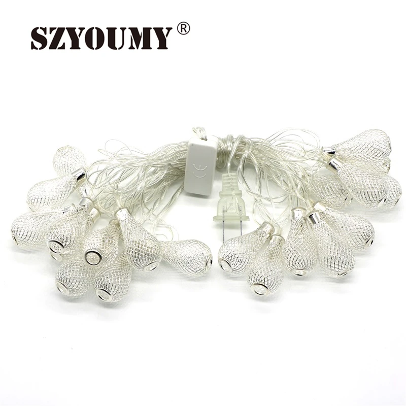

SZYOUMY 3.5M 20 Leds Golden Bulb LED Fairy String Light AC110V/220V Rain Drops Design Holiday Christmas Lamp 8 Modes