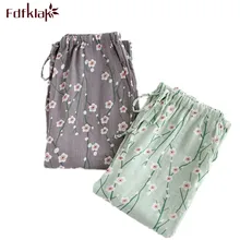 Сезон: весна–лето печати шнурок длинные Для женщин брюки для Для женщин сна хлопок пижамные штаны пижамные брюки 2 цвета Q178