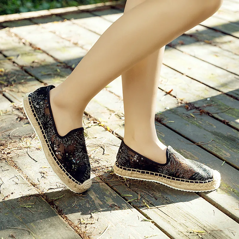 Bling Women Platform Fisherman Shoes Lace Slip-on Casual Loafers Flats Breathable Mules Vintage Ladies Women's Espadrilles Shoes (7)