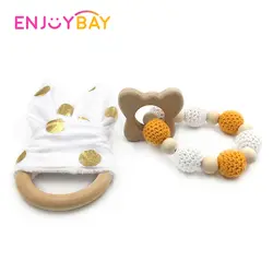 Enjoybay 2 шт. Детские деревянный Прорезыватель игрушка зайчик ухо Детский Браслет Прорезывание зубов игрушка безопасный органический зубцы
