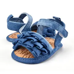 Новый Обувь для младенцев Жан Стиль для маленьких девочек детские джинсовые детские уютный мягкий цветок prewalkers