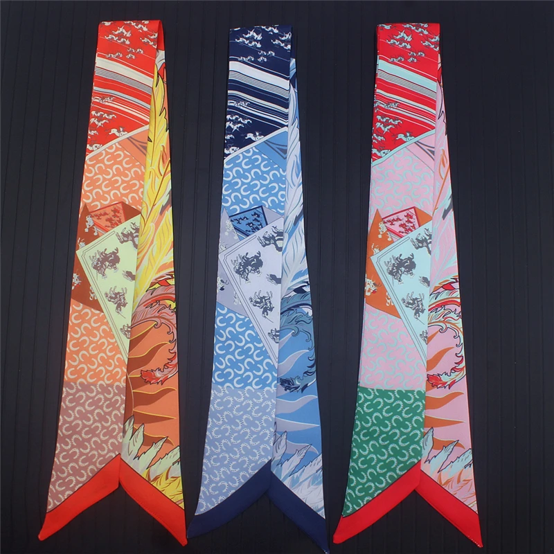 

Designer Silk Scarf Female Long Skinny Hair Scarves Floral Print Women Ribbon Bag Scarfs Luxury Lady Neckerchief 2019
