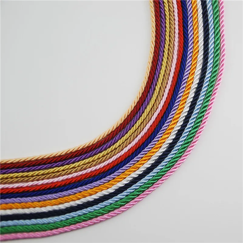 DIY Cord Jewelry findings 3 мм сплошной цвет 3 плетеный шнур декоративная скрученная атласная полиэфирная нить 100 м/шт. DS217