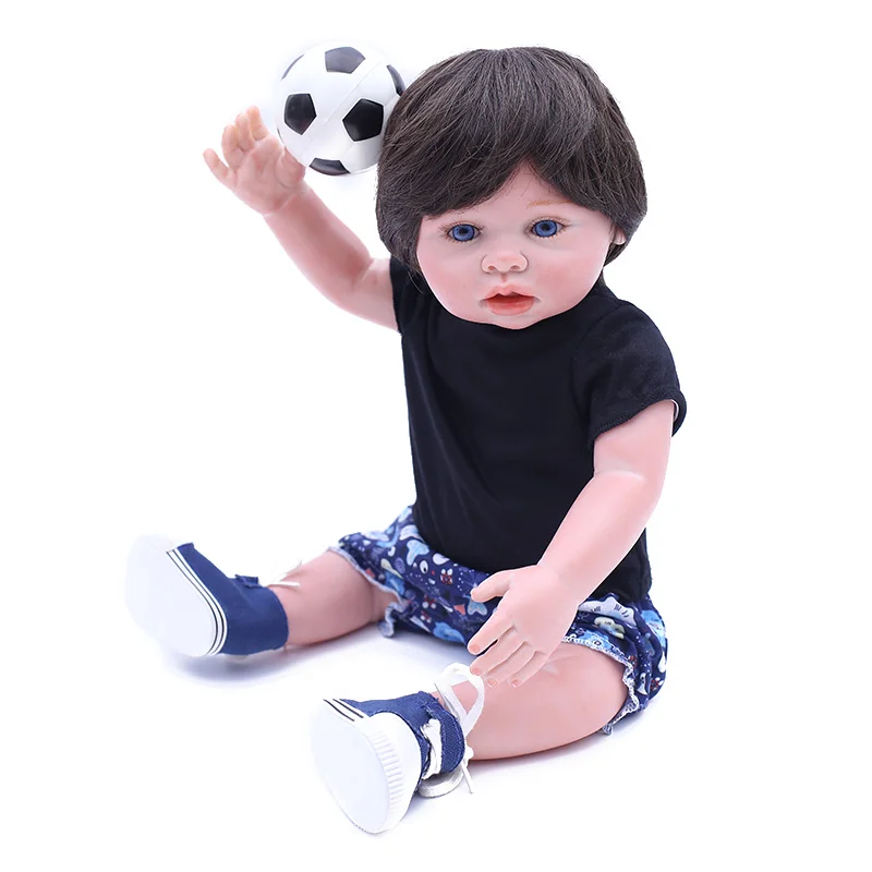 

Full Body Silicone Dolls Rare Real Babies Reborn Boy 100% Vinyl Toys Doll Kits W/Acrylic blue eyes Mohair 17''feet hand Rotate