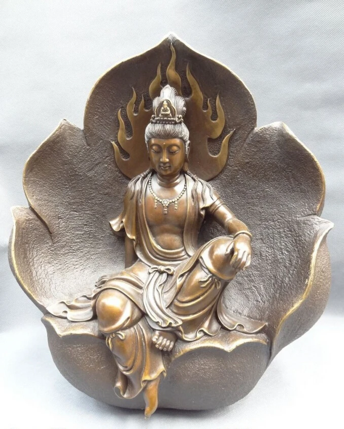 

fast shipping USPS to USA S1846 19" Chinese Pure Bronze Buddhism Kwan-Yin Set Goddess GuanYin In Lotus Statue