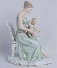 Porcelain Mother and Baby Sculpture Ceramic Maternal Love Statue Household Decoration Craft Gift for Mother’s Day and Birthday