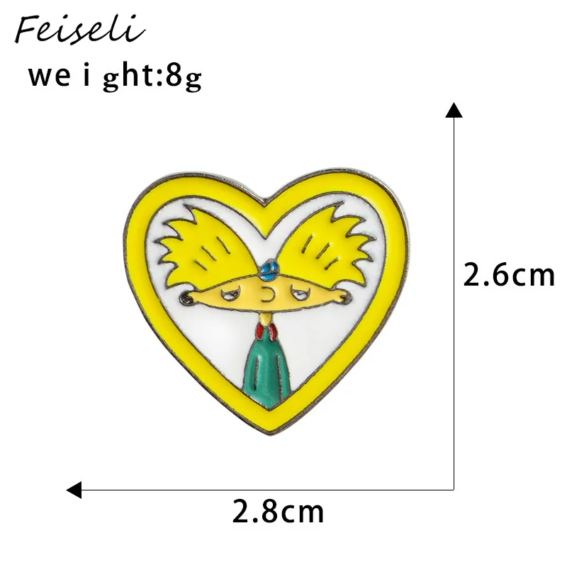 Feiseli, цветная эмаль, эй, Арнольд, мультяшный персонаж, любовь, сердце, брошь на булавке, крутой рюкзак, джинсовый металлический значок, модное ювелирное изделие