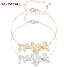 Kinitial цветок орхидеи и жемчужина браслет невесты свадебные украшения браслет для Для женщин украшения дешевый браслет