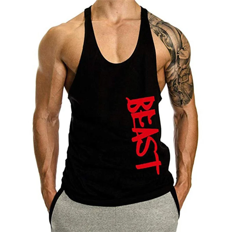 

OA Men Beast Bodybuilding Stringer Gyms Tank Top Fitness Singlet Cotton Sleeveless Shirt Muscle Vest