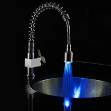 Chrome светодиодный одной ручкой Кухня кран вытащить спрей поворотный носик твердая латунь