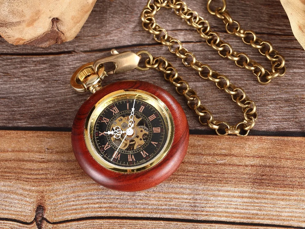 新款红铜木罗马刻度怀表复古木纹 直板无盖手动机械怀表 外贸热卖