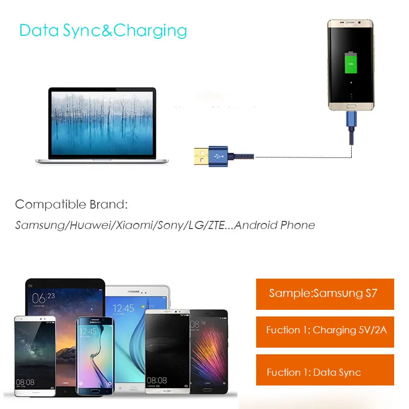 Suptec Micro USB кабель для Samsung S7/S6/S5 Xiaomi Huawei LG Android Phone деним Плетеный золото- покрытием быстрой зарядки Зарядное устройство Шнур