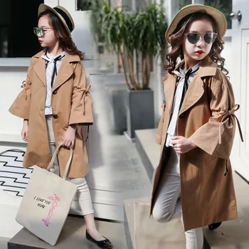 

2019 Spring Autumn Kids Girls Flare Sleeve Trench Coat Children Solid Windbreaker Jacket Teen Girls Causal Cotton Outerwear Q412