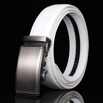 

Belt For Men White Genuine Leather Belt Automatic Buckle Fashion Waist Strap Solid Designer Belts Luxury Ceinture Homme WQS04