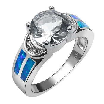 

White Crystal Zircon With Blue Fire Opal 925 Sterling Silver Ring Beautiful Jewelry Size 6 7 8 9 10 R1491