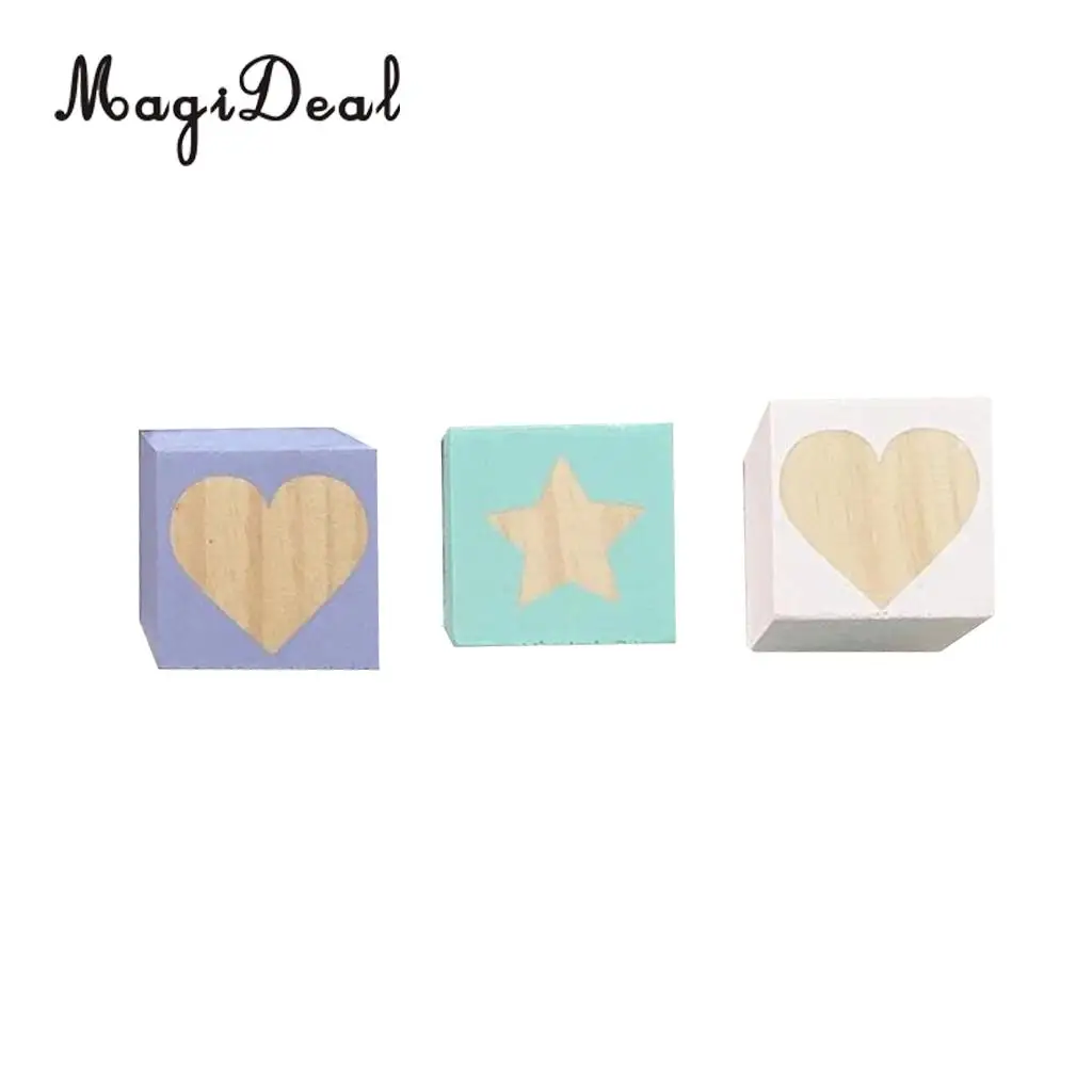 MagiDeal  LOT x 3 CUBES 40 mm WOODEN BLOCKS BUNDLE SET PINE BABY GIRLS BOYS WOOD NATURAL ECO BRICKS Heart