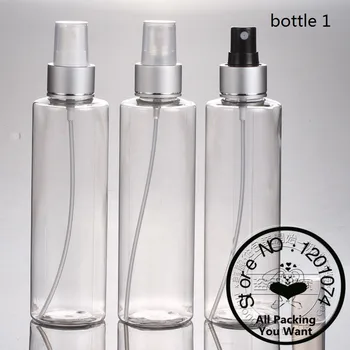 

200ml clear PET bottle with matte silver aluminum sprayer.mist PET bottle. travel refillable perfume container