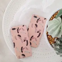 

Hxairt Luxury Pink leather Phone Case for iphone X 6 6S Plus 7 7Plus 8 8Plus Fashion feathers phone Back Cover