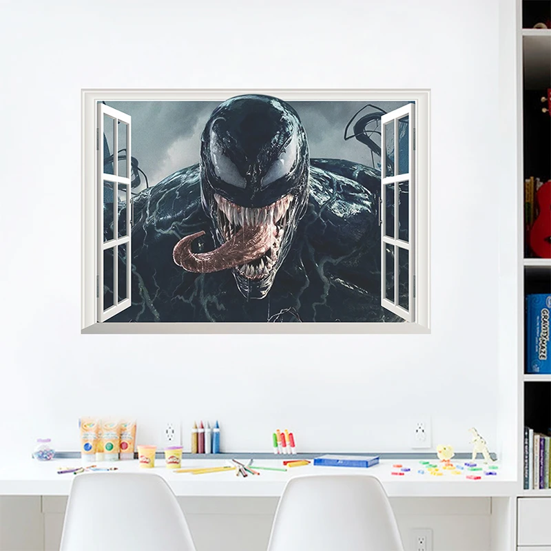 

Superhero Venom Movie 3D Window Wall Hole Stickers For Home Decoration Living Room Kids Room Decals Mural Wall PVC Art Wallpaper