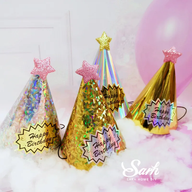 

Laser Gold Silver Pink Star Party Hat Cake Decorations Birthday Party Decorations for Baking Cute Gifts