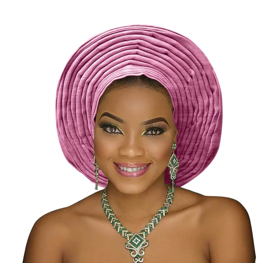New aso oke headtie nigerian gele already made auto hele turban cap african aso ebi gele headtie big brim (8)