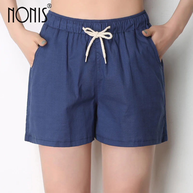 

Nonis New Summer Cute Shorts Beach Elastic Waist Cotton Linen Straight Loose Soft Female home Casual Shorts Plus Size 4XL