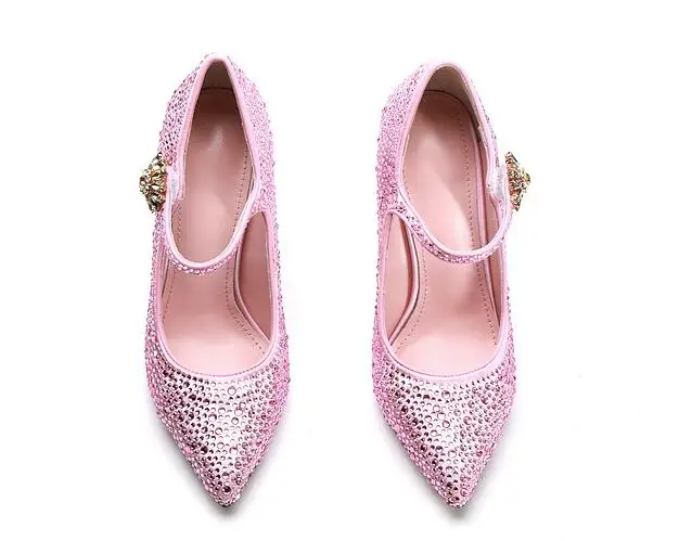 De Tacón Alto Mujeres Cumpleaños Tobillo on Bling Rhinestone Fiesta Slip Las Punta Zapatos Rosa 10 Novia Cristal Bombas Tamaño xPqX1n6
