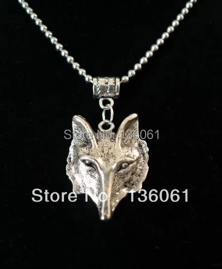 

Vintage Silver WOLF GAZE FOX Charm Pendants Sweaters CHAIN BALL Statement Collar Choker Necklace DIY Jewelry 10pcs P349