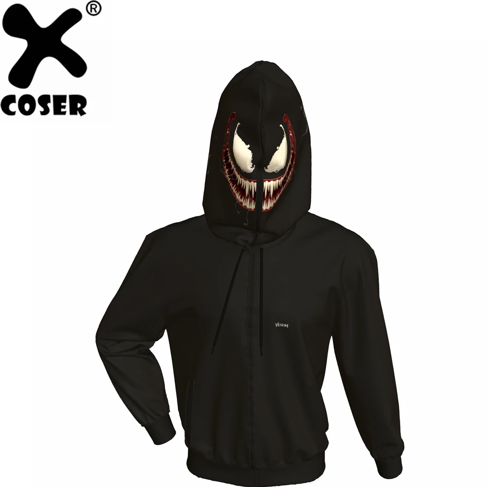 XCOSER Venom Толстовка Творческий костюмы черный хлопок человек паук фильм косплэй