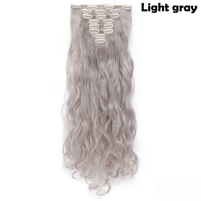 SNOILITE 8 шт./компл. 24 дюймов 180 г кудрявые 18 наращивания на клипсах, синтетические волосы на заколках для наращивания волос, парик, заколки, заколки для волос, трессы, заколки для волос для наращивания на заколках, эффектом деграде(переход от темного к - Цвет: light grey