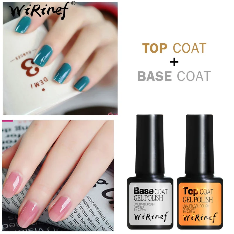 

WiRinef 8ml Nail Art Top & Base Coat Long Lasting No Wipe Bright Shiny UV Gel Nail Polish Nail Lacquer Gel