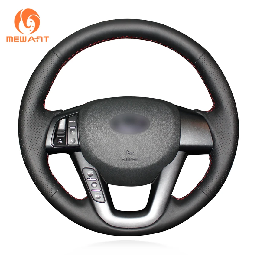 MEWANT Black Artificial Leather Car Steering Wheel Cover for Kia K5