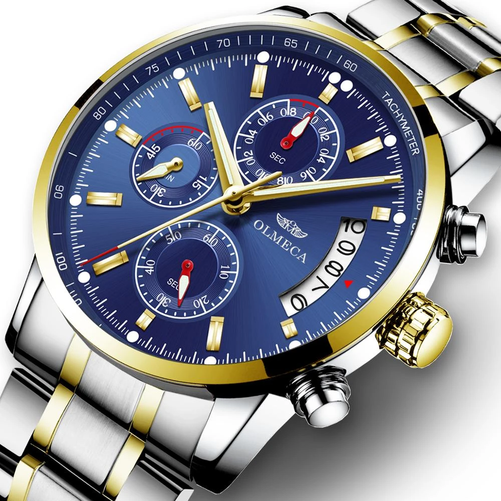 Olmeca 多機能メンズ腕時計中国製スポーツビジネスメンズ腕時計トップブランドの高級クォーツ時計スチールバンド時計 Quartz Watches Aliexpress