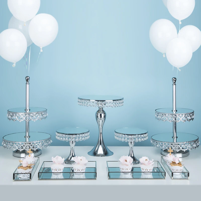 Великолепная с украшением в виде кристаллов Серебристые стенд кекса зеркало 2/3 ярусов Instagram для десерт на вечеринку, свадьбу стола для торта инструменты для украшения торта