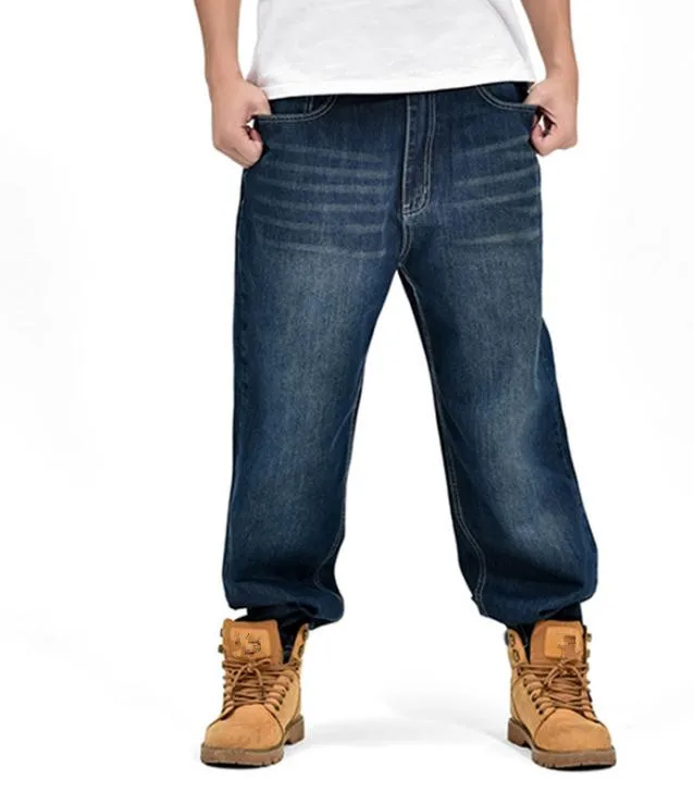 Хип-хоп сезоны свободные джинсы плюс размер 46 мужские хип-хоп джинсовые штаны осень зима новые мужские джинсы мешковатые длинные брюки мужские штаны