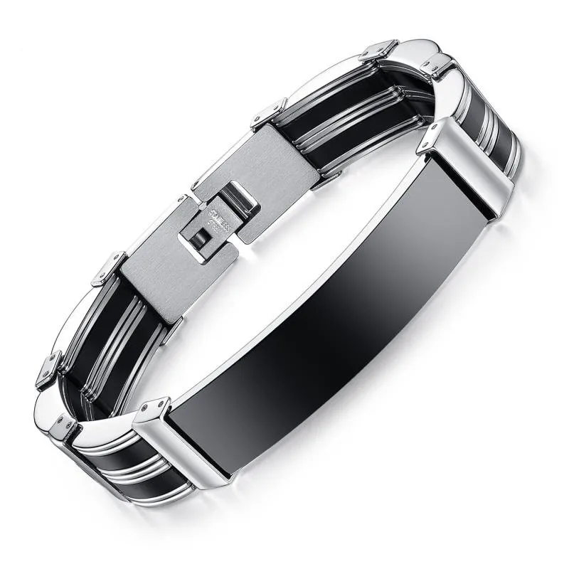 LIVVY Fashion new quality stainless steel and Black Silicone men's
