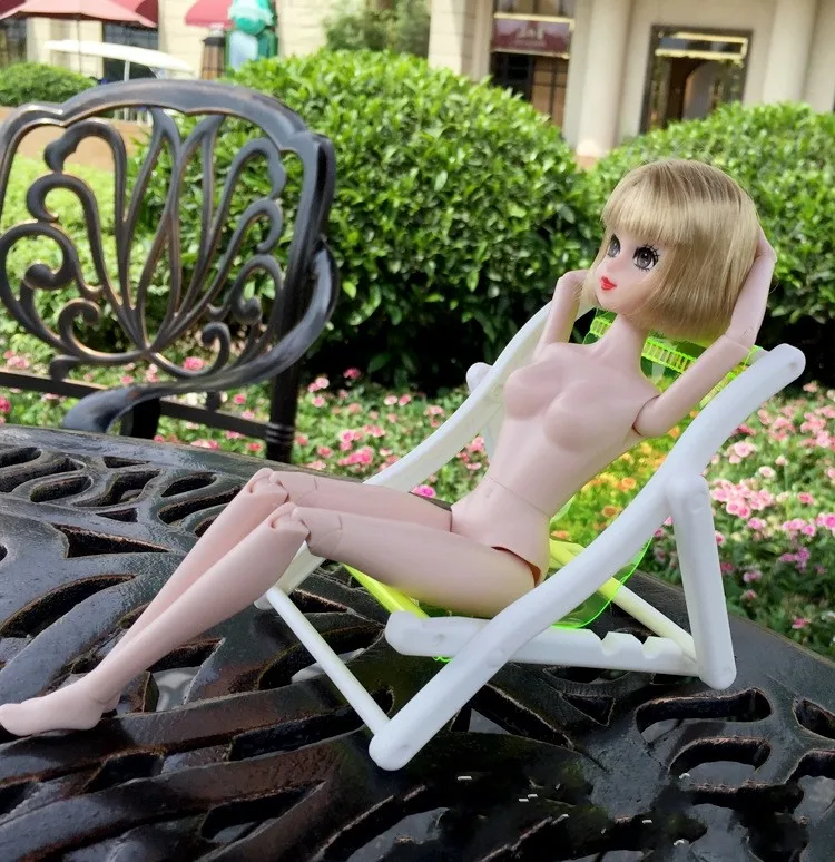 

2 pcs Lounge Beach Chair mini doll furniture For barbie doll 1:6 Scale Foldable Deckchair Dolls House
