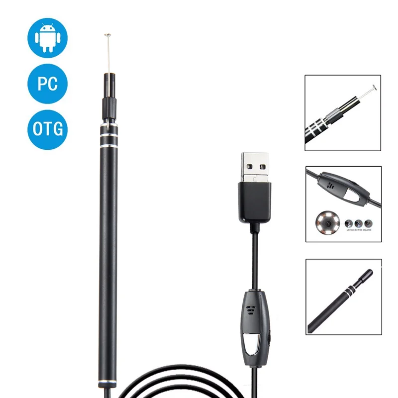 

Ear Cleaning Endoscope 2 in1 USB HD Visual Ear Spoon 5.5mm Mini Camera Android PC Ear pick Otoscope Borescope Tool Health Care