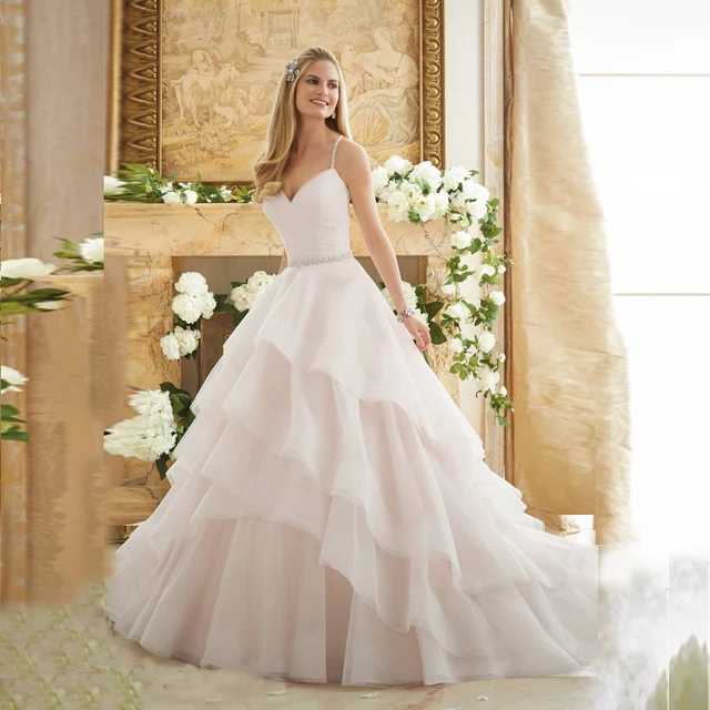 Dreamy Light Pink Organza Wedding Dress Chapel Train Pleated Ruffles Dreamy Light Pink Organza Wedding Dress Chapel Train Pleated Ruffles Beading Dresses Elegant Bride