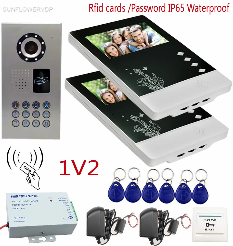 

SUNFLOWERVDP Video Doorphone IP65 Waterproof Rfid CCD 700TVL Camera Door Bell Color Lcd Video Intercom For The Apartment 2