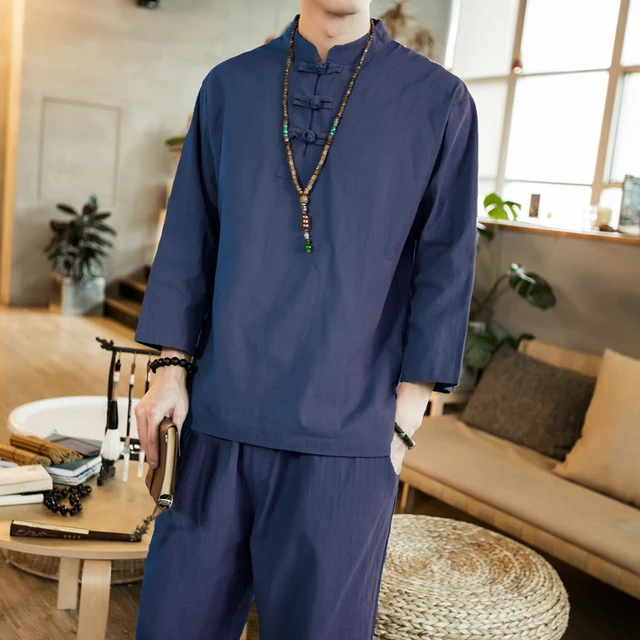 2019 men high quality Yoga clothes Zen clothes tea Buddhist disc buckle