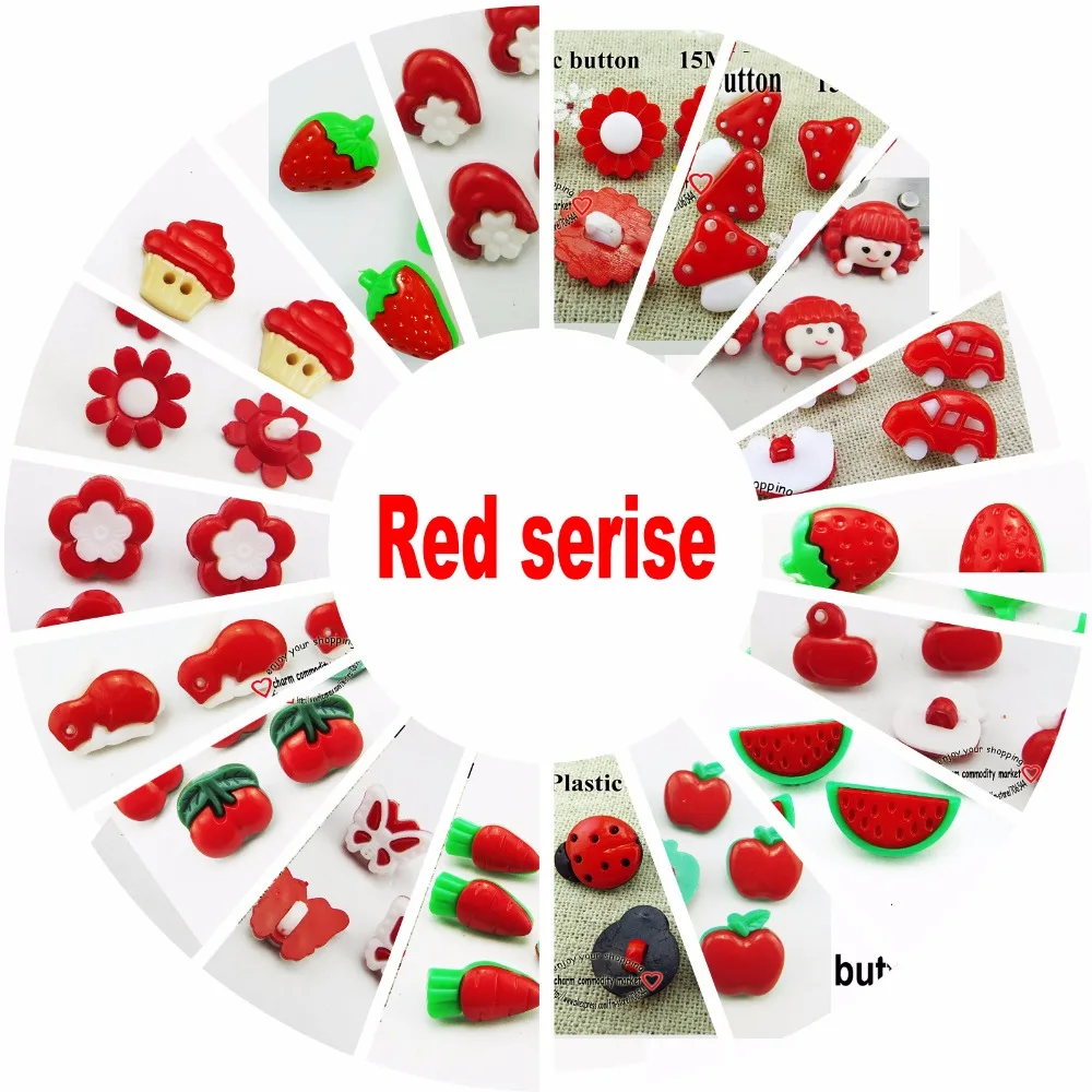 

100PCS Fruit red series cartoon red color Dyed Plastic cartoon buttons kid toy button sewing clothes accessory P-246
