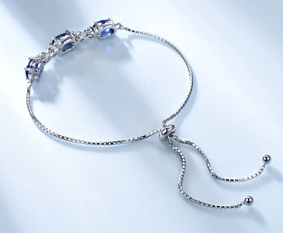 UMCHO Real 925 Серебряный браслет овальный Nano синий сапфировые браслеты и браслеты расширение романтические драгоценности для женщин
