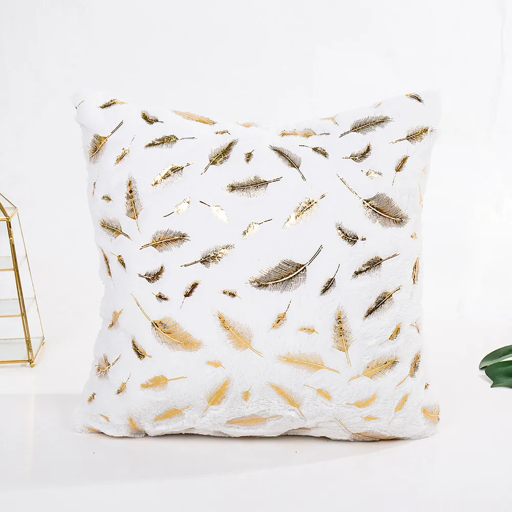 Pillowcase1 pc наволочка с перьями бронзовая Золотая фольга печать мягкая льняная для