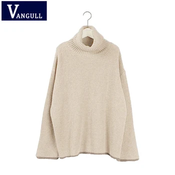 

Vangull 2018 Korean Version of the New Autumn and Winter Trumpet Sleeves High collar Female Loose wool Thick Warm Women Sweater