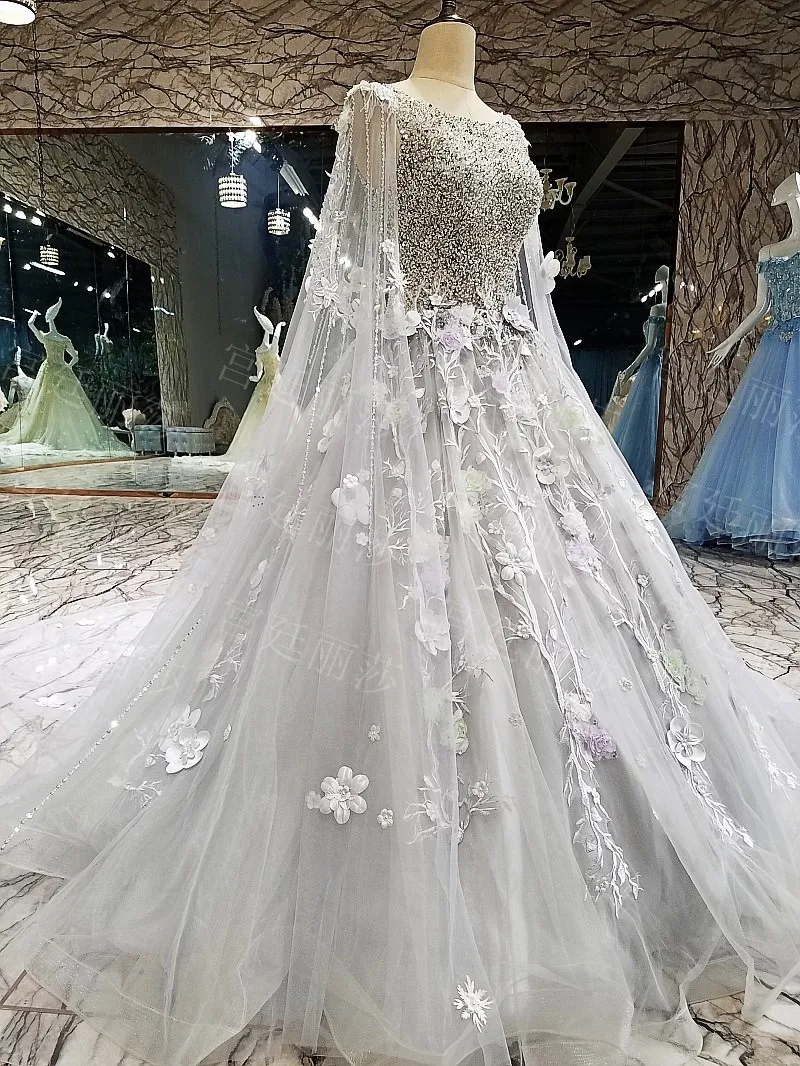 CloverBridal зимний романтический свадебный букет серые Выпускные платья Замочная скважина сзади со съемным 3 м шаль на плечи пряжа