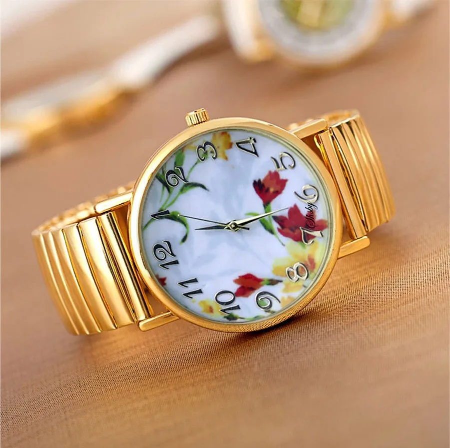 Shsby горячая распродажа высокое качество золотые эластичные часы из нержавеющей стали женское платье кварцевые наручные часы Новое поступление женские часы с цветами - Цвет: Серый