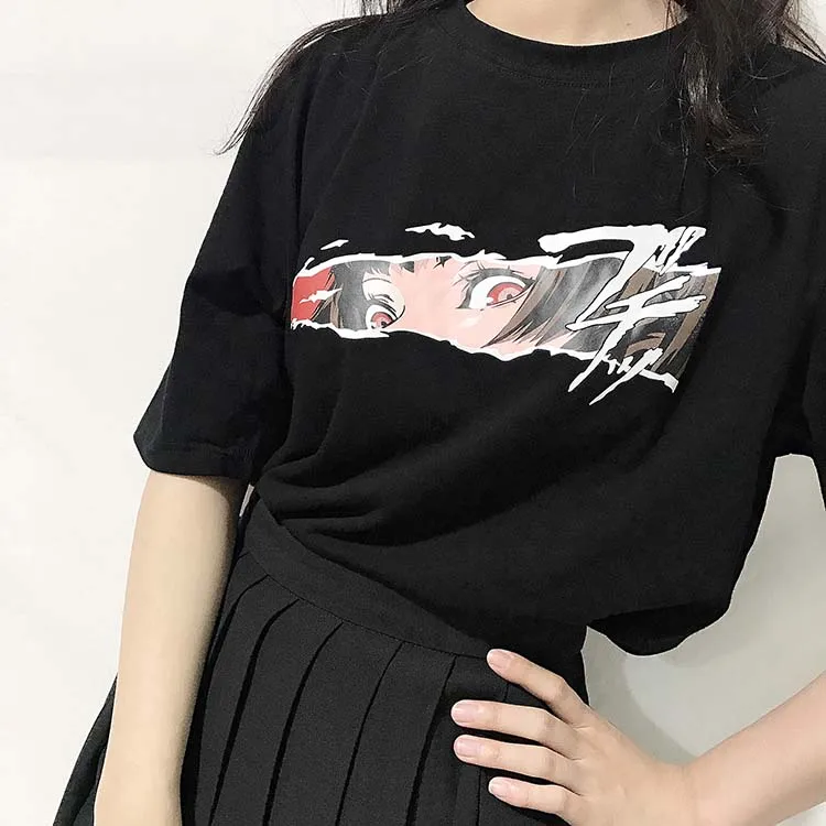 Летняя Корейская Ulzzang женская футболка панк японский Harajuku Мультфильм