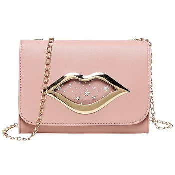 

JHD-Red Lip Sequins One Shoulder Small Square Bag Chain Messenger Bag 2019 Summer Sweet Lady New Female Bag